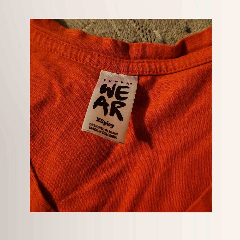 Zumba WEAR Fitness Vibrant Orange Red Top With multicolor zumba logo Size XS - Picture 3 of 3